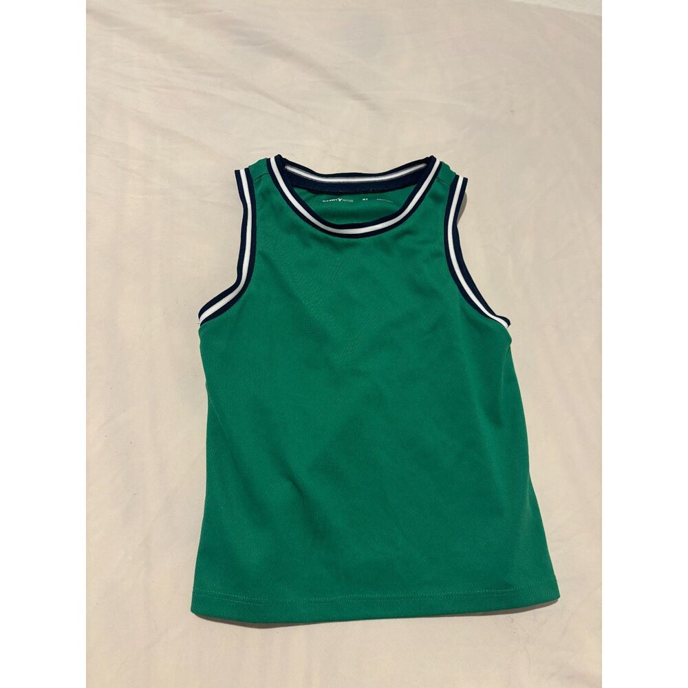 Old Navy Boys 4T basketball jersey green navy blue white sleeveless tank top